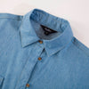 Image of Women blue Denim long blouses | Classic turn down collar short sleeve shirts