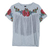 Image of Women tassel floral print T shirt | vintage red rose tees O neck short sleeve shirts