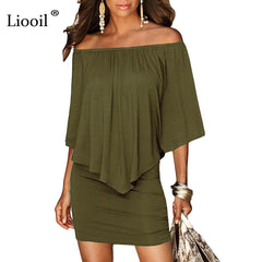 Army green Slash Neck Women Mini Dress | Summer Style Off Shoulder Sexy Dresses