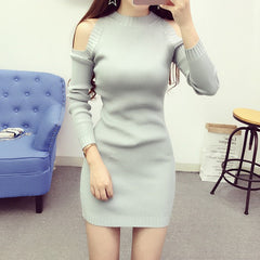 Women Knit Pullover Sweater | New Long Sleeve Strapless Sexy Women Short Knit Dress