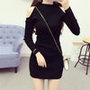 Image of Women Knit Pullover Sweater | New Long Sleeve Strapless Sexy Women Short Knit Dress