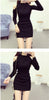 Image of Women Knit Pullover Sweater | New Long Sleeve Strapless Sexy Women Short Knit Dress