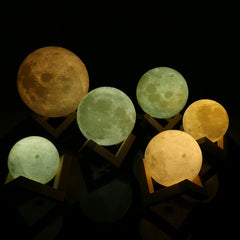 Rechargeable 3D Lights Print Moon Lamp | 2 Color Change Touch Switch Moon Light Bedroom