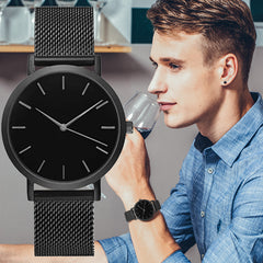 Men's Full Steel Quartz Watch |  Black Gold Silver Watch