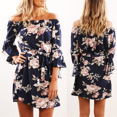 Women Dress 2018 Summer Sexy Off Shoulder | Floral Print Chiffon Dress