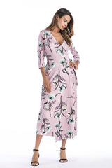 Floral Summer Women Dress 2018 | V-neck Seven-Point Sleeves Long Dress Female