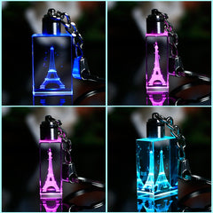 Laser Engraved Tower Crystal Decorative Cube | Variable Colour LED Lighting Miniature